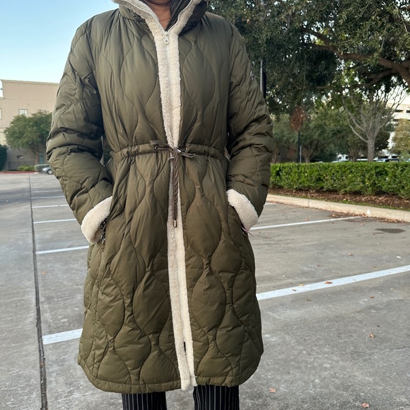 kate spade New York Faux Shearling Trim Down & Feather Fill Coat in Olive XL - Picture 5 of 13